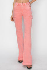 Hazel Blues® | RISEN High Rise Side Slit Cargo Bootcut Jeans