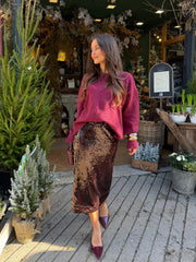 Bradshaw Sequin Midi Skirt in Brown