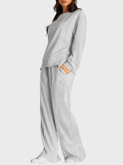 Hazel Blues® | Round Neck Long Sleeve Top and Slit Pants Set