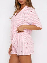 Hazel Blues® | Valentine's Day Printed Collared Neck Short Sleeve Top and Shorts Set