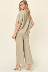 Hazel Blues® | Double Take Texture Short Sleeve Top and Pants Set