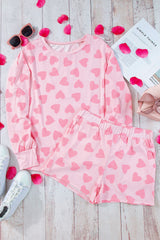 Hazel Blues® | Heart Print Long Sleeve Top and Shorts Lounge Set