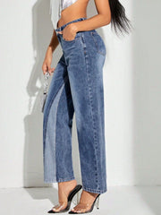 Hazel Blues® | Contrast Patchwork Straight Jeans with Pockets