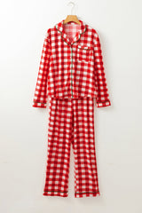 Hazel Blues® | Plaid Collared Neck Long Sleeve Top and Pants Set