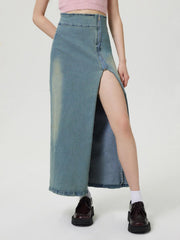 Hazel Blues® | Slit Denim Skirt with Zip