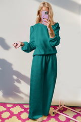 Hazel Blues® | Double Take Texture Long Sleeve Top and Wide Leg Pants Set