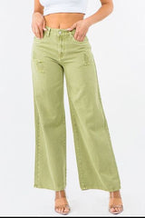 Hazel Blues® | American Bazi High Waist Distressed Wide Leg Jeans