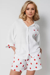 Hazel Blues® | Basic Bae Heart Collared Neck Button Down Top and Shorts Set
