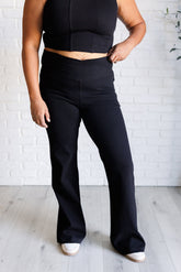 Hazel Blues® | Building Habits Twill Flared Crossover Waist Pant in Black