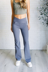 Hazel Blues® | Building Habits Twill Flared Crossover Waist Pant in Titanium