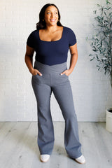 Hazel Blues® | Building Habits Twill Flared Crossover Waist Pant in Titanium