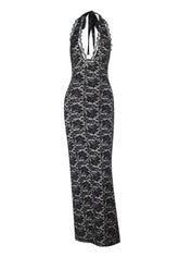 Halter Black Lace Fitted Long Dress