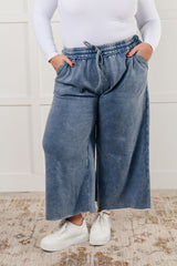 Hazel Blues® | In or Out Wide Leg Cropped Pants in Dusty Blue