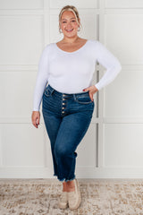 Hazel Blues® | Janice High Rise Button Fly Wide Leg Crop Jeans