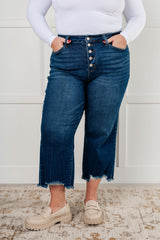 Hazel Blues® | Janice High Rise Button Fly Wide Leg Crop Jeans