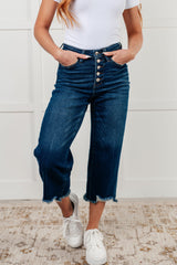 Hazel Blues® | Janice High Rise Button Fly Wide Leg Crop Jeans