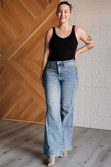 Hazel Blues® | Melia High Rise Side Seam Detail Wide Leg Jeans