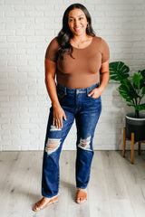 Hazel Blues® | Montana High Rise Rigid Magic Distressed Straight Jeans