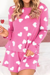Hazel Blues® | Heart Round Neck Long Sleeve Top and Elastic Waist Shorts Set