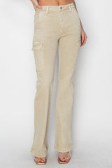 Hazel Blues® | RISEN High Rise Side Slit Cargo Bootcut Jeans