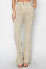 Hazel Blues® | RISEN High Rise Side Slit Cargo Bootcut Jeans
