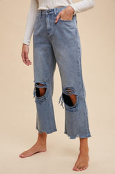 Hazel Blues® | Annie Wear Distressed Raw Hem Jeans