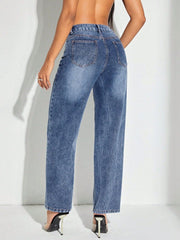 Hazel Blues® | Contrast Patchwork Straight Jeans with Pockets
