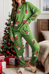Hazel Blues® | Sequin Socks Round Neck Long Sleeve Top and Pants Lounge Set