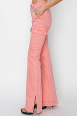Hazel Blues® | RISEN High Rise Side Slit Cargo Bootcut Jeans