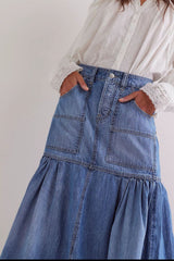 Hazel Blues® | Midi Denim Skirt with Pockets