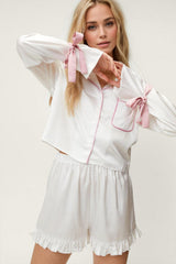 Hazel Blues® | Basic Bae Tied Cuff Collared Neck Top and Frill Shorts Lounge Set