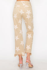 Hazel Blues® | RISEN High Rise Star Printed Frayed Hem Jeans