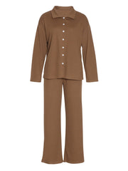 Hazel Blues® | Collared Neck Long Sleeve Top and Drawstring Pants Set