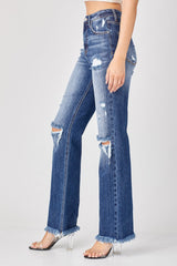 Hazel Blues® | Risen Raw Hem Distressed Straight Jeans