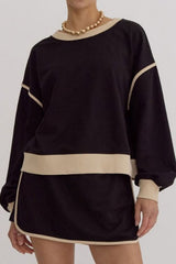 Hazel Blues® | Contrast Trim Round Neck Top and Skort Set