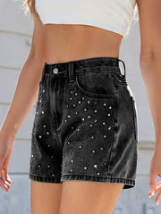 Hazel Blues® | Rhinestone Washed High Waist Denim Shorts