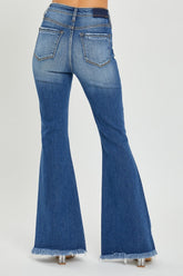 Hazel Blues® | RISEN High Rise Front Slit Frayed Hem Flare Jeans