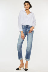 Hazel Blues® | Kancan High Rise Cuffed Straight Jeans