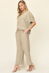 Hazel Blues® | Double Take Texture Short Sleeve Top and Pants Set