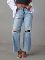 Hazel Blues® | Distressed Straight Leg Jeans with Pockets