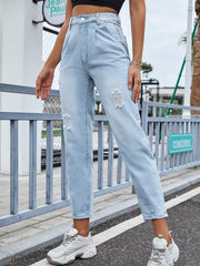 Hazel Blues® | Distressed Straight Jeans with Pockets
