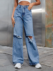Hazel Blues® | Distressed Wide Leg Jeans with Pockets