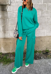 Hazel Blues® | Round Neck Long Sleeve Top and Drawstring Pants Set
