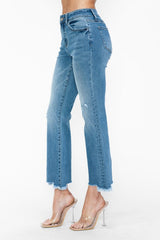 Hazel Blues® | bytos Raw Hem Distressed Mid Rise Crop Jeans