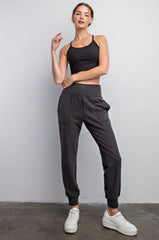 Hazel Blues® | Rib Brushed Full Length Jogger Pant in Black