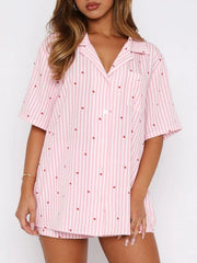 Hazel Blues® | Valentine's Day Printed Collared Neck Short Sleeve Top and Shorts Set