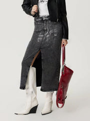 Hazel Blues® | Slit Midi Denim Skirt with Pockets