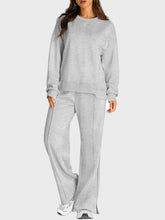 Hazel Blues® | Round Neck Long Sleeve Top and Slit Pants Set