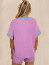 Hazel Blues® | OH Texture Round Neck Half Sleeve Top and Shorts Set