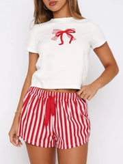Hazel Blues® | Printed Round Neck Short Sleeve Top and Drawstring Shorts Set